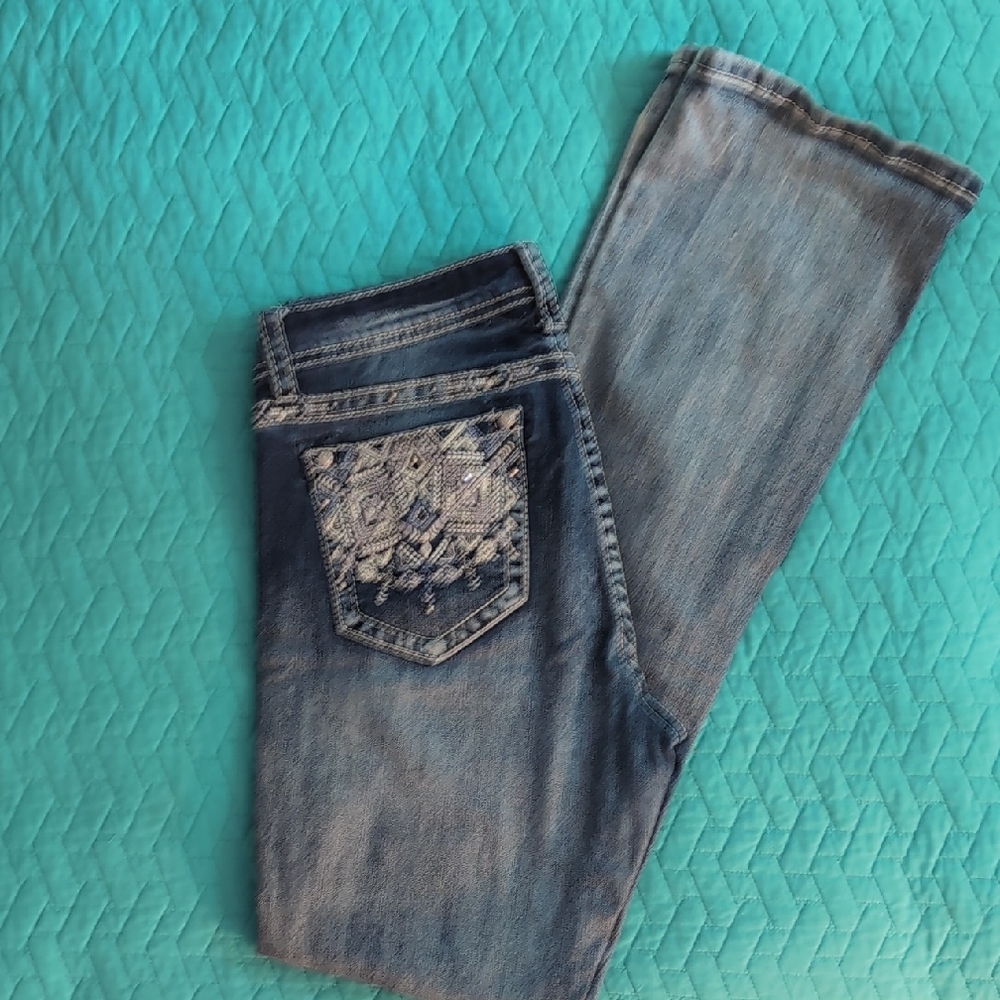 Grace Blue Flare Jeans with Decorative Pocket